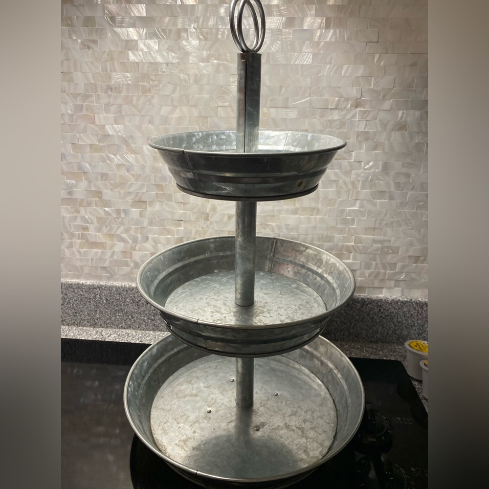 Three tiered galvanized tray great for coffee nook in your kitchen